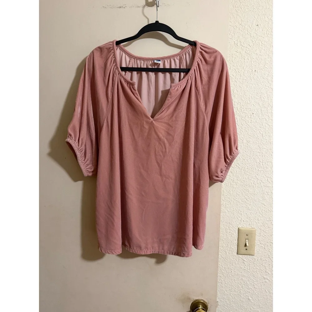 Old Navy‎ Pink Velvet V Neck Dolman Sleeve Tunic Top Women's Size Large Romantic